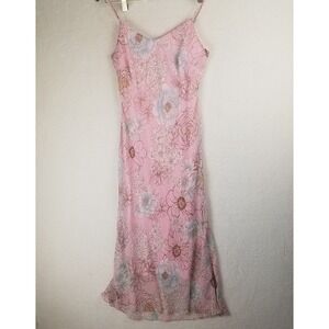 Touch 9 Pink Floral Slip Dress Midi Spaghetti Strap Women's S floaty cottage y2k